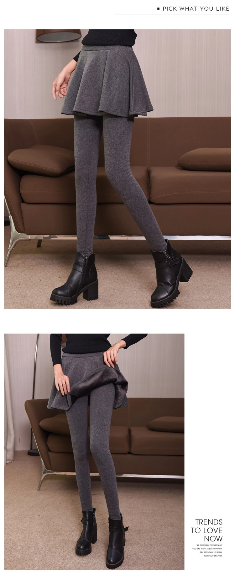 Плюс размер 4xl хип юбка+ узкие брюки поддельные двухсекционные плиссированные брюки зимние плюс бархатные толстые женские зимние теплые леггинсы