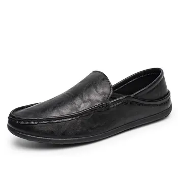 

men casual natural leather loafers men shoes Summer Slip-on Leather Casual Shoes 4 color