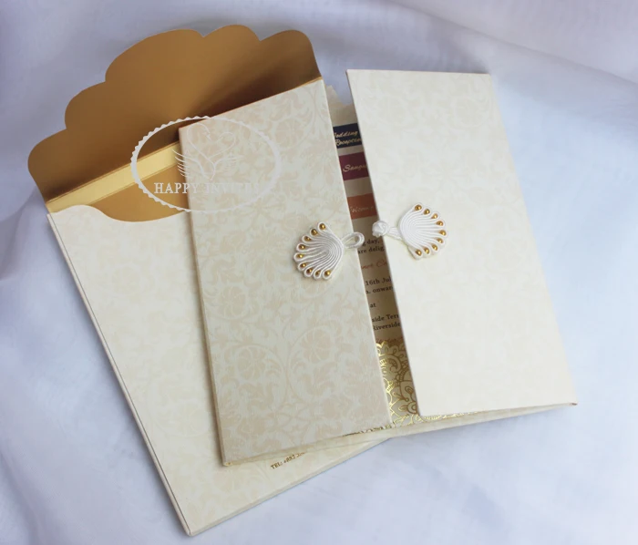 HI1091 - 06 Personalized Hard Cover Gate Fold Wedding Card with Gold Foil
