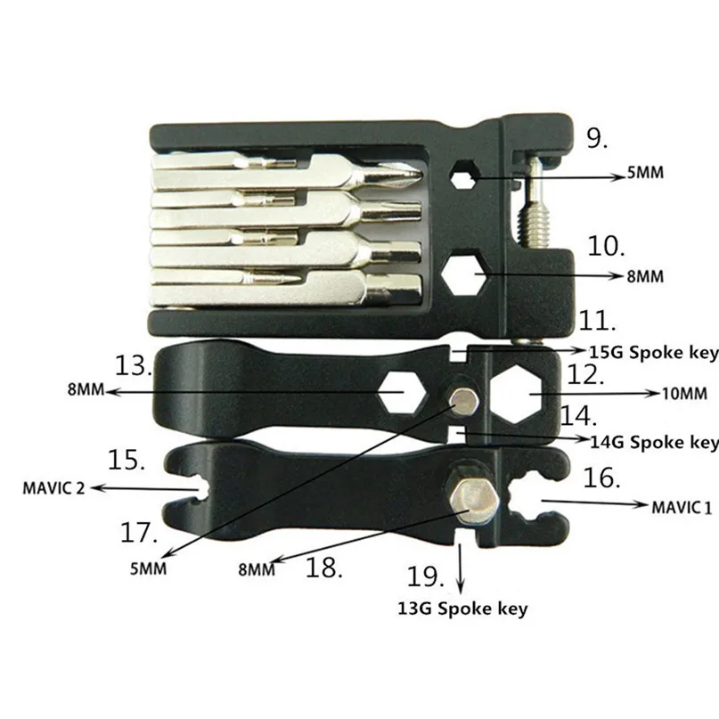 19 in 1 Bicycle Repair Tool Multi functional Tool Kits Hex Key Screwdriver Wrench Bike Tools Multi Repair Tool Kit Set #2m22 (9)