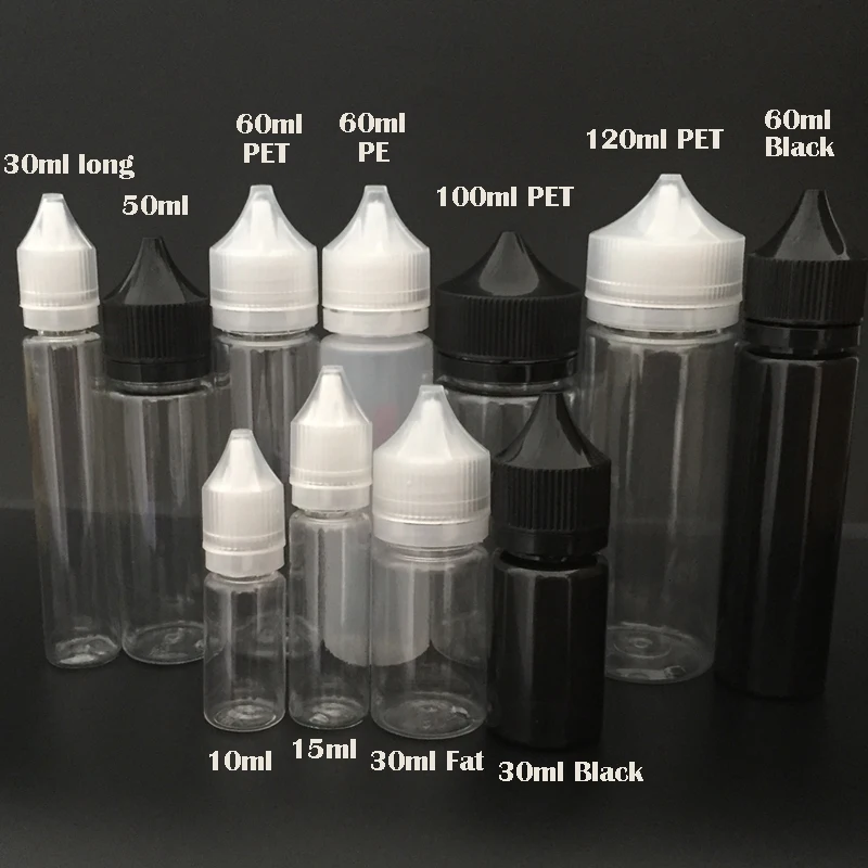 

50pcs Empty E Liquid Refillable Bottle 10ml 15ml 30ml 50ml 60ml 100ml 120ml Pen Shape Bottle With Tamper Evident Cap for E juice