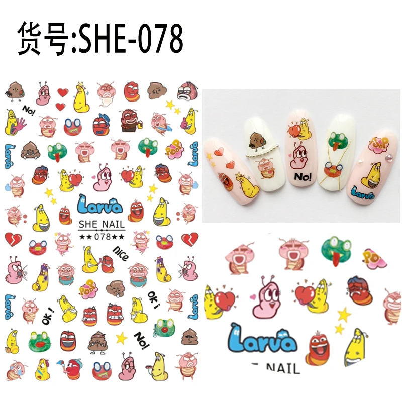 2 sheets adhesive 3d nail sticker foil decals for nails sticker art cartoon design nail art decorations supplies tool