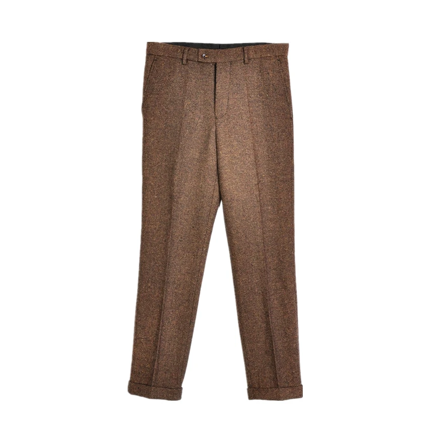 SHOWERSMILE серые шерстяные брюки с узором в елочку, мужские брюки, теплые толстые осенние зимние шерстяные твидовые классические ретро брюки, английский стиль