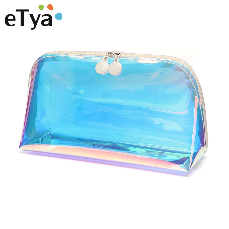 

eTya Transparent PVC Travel Cosmetic Bag Organizer Waterproof Laser Makeup Bag Beauty Toiletry Bath Wash Bag Case Zipper Pouch