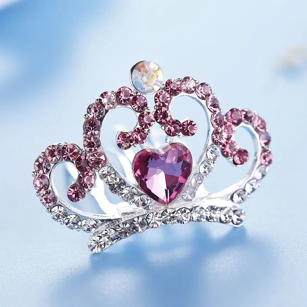 Мини Милая любовь сердце кристалл корона принцессы из страз гребень для волос день рождения диадемы для девочек детские украшения для волос аксессуары
