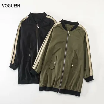 

VOGUEIN New Womens Army Green/Black Long Bomber Jacket Basic Coat Outerwear Wholesale