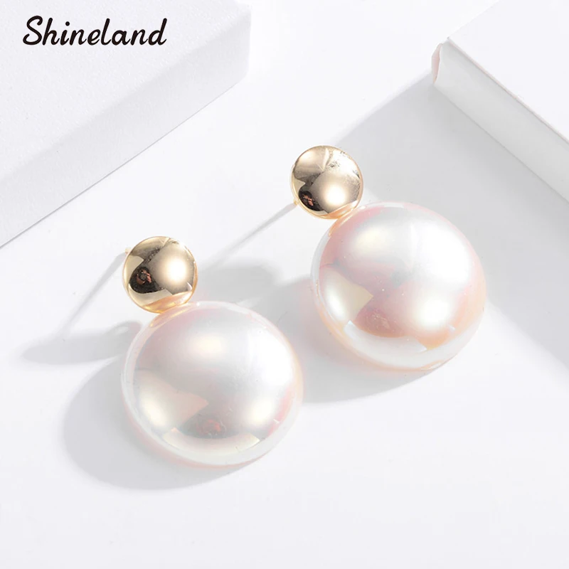 

Shineland Round Shell Earrings Elegant Women Small Drop Earrings Fashion Jewelry boucle d'oreille femme 2019 brincos