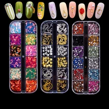 12 Маникюр для ногтей сетка шпильки Кристалл Стразы DIY ногтей Блестки Русалка Бисер Советы наклейки маникюр Блеск Дизайн ногтей украшения Драгоценные Камни