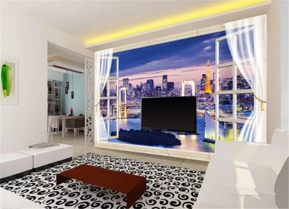 

Custom Mural 3D Wallpaper City Beautiful Night View Window 3D Indoor Porch Background Wall Decoration Mural Wallpaper