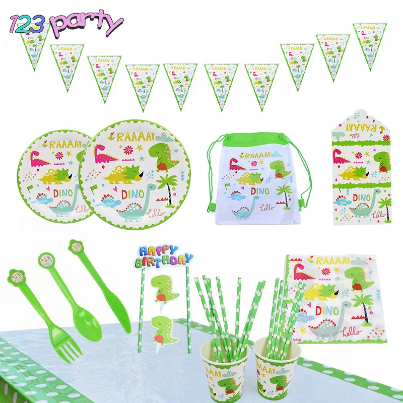 

Dinosaur Theme Tableware Birthday Party Decoration Kids plate Cups hats Tablecloth Balloon Flag Straw Party Supplies