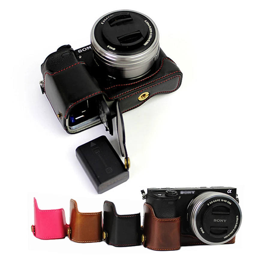 PU Leather camera case For Sony A6300 A6000 Half Body Set Cover With