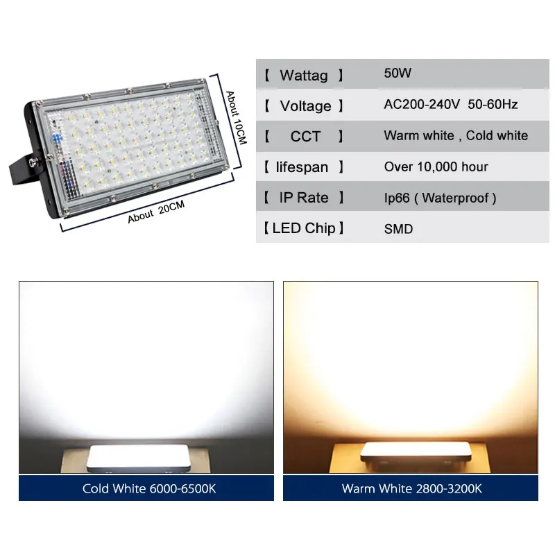 50 Вт идеальный мощный светодиодный прожектор светодиодный уличный фонарь 220 в 230 В водонепроницаемый внешний светильник IP66 Светодиодный прожектор