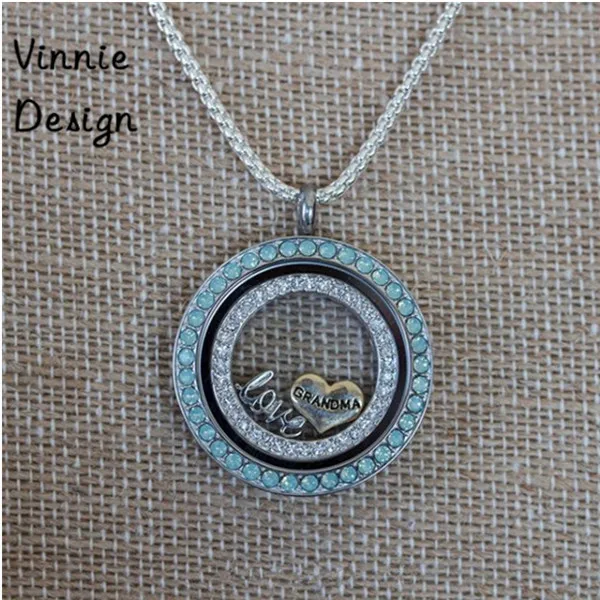 

Vinnie Design Floating Locket Necklace Set Stainless Steel Crystal Locket Pendant Necklaces(include window plates and chain)
