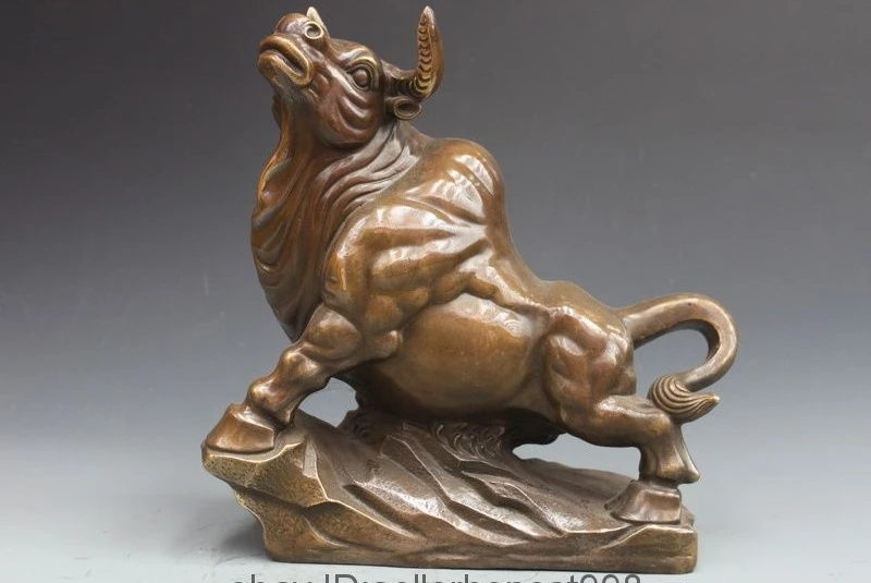 

Китайская народная бронзовая медная благоприятная статуя бык, Мул фэн-шуй