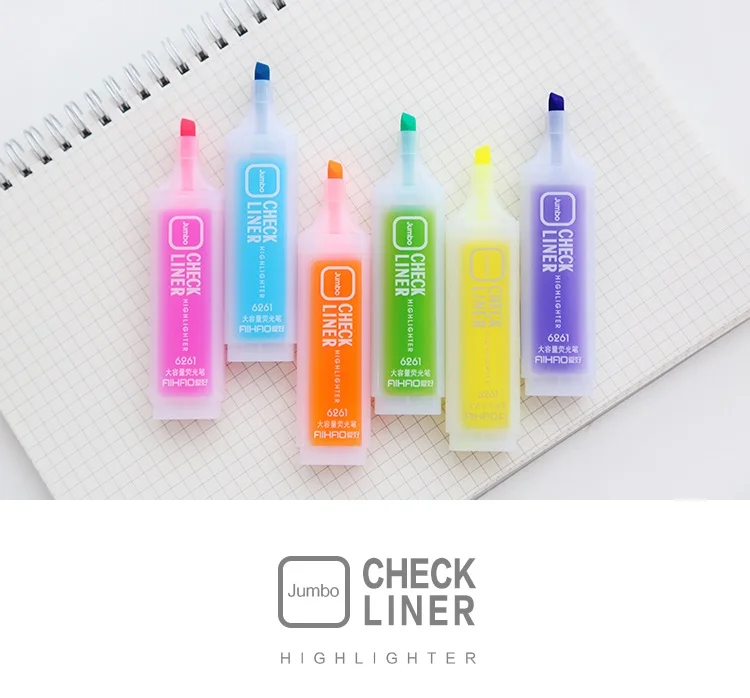 6 шт./лот Jumbo check liner хайлайтер ручка на водной основе флуоресцентные пигментные чернила маркер канцелярские офисные школьные