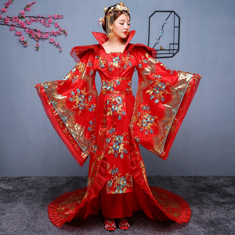 Новый 2018 костюм для женщин hanfu со шлейфом платье женский китайский традиционный костюмы китай черный Swordswomen ТВ фильм этап наряд