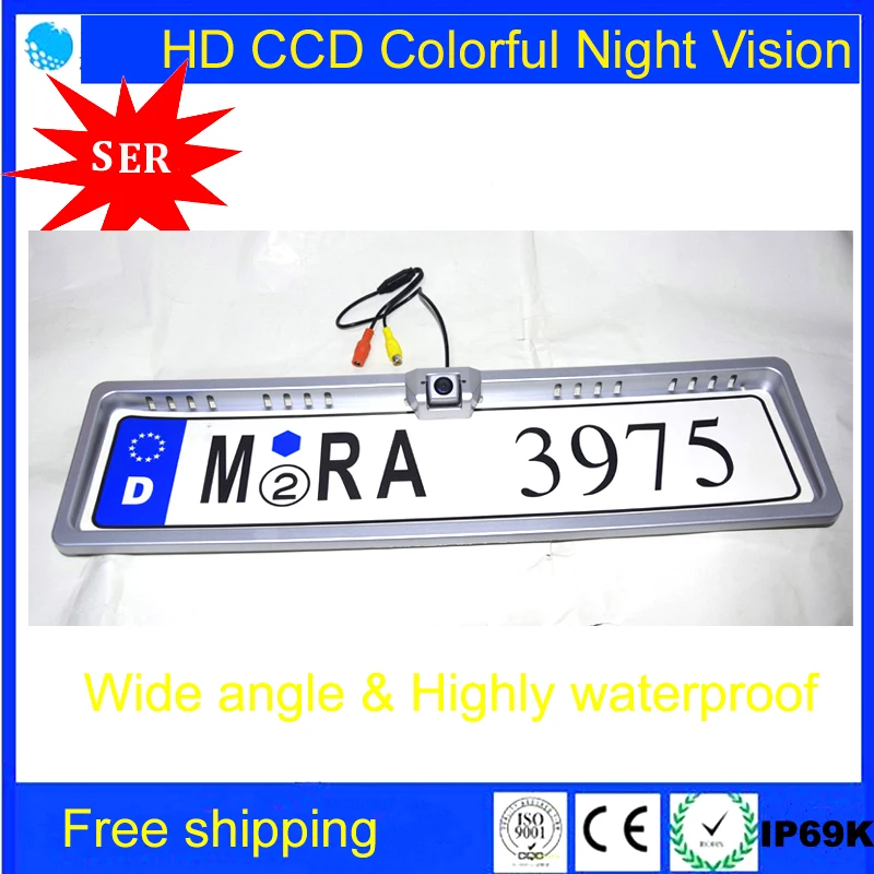 

Promotion HD CCD Universal Night Vision Silver-plating European License Plate Frame Car Camera,car reverse camera Free Shipping