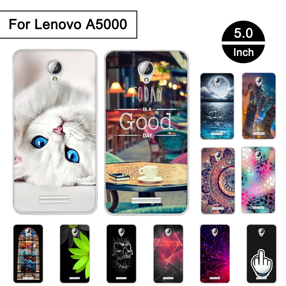 ТПУ чехол для Lenovo A5000 силиконовый задней панели телефона A 5000 чехлы с принтом