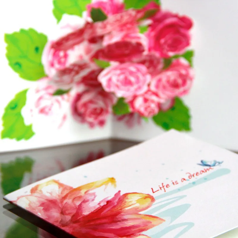 3D Handmade Carving Life Is A Dream Color Printed Full-blown Flowers Blessing Paper Invitation Gree - 32841996074