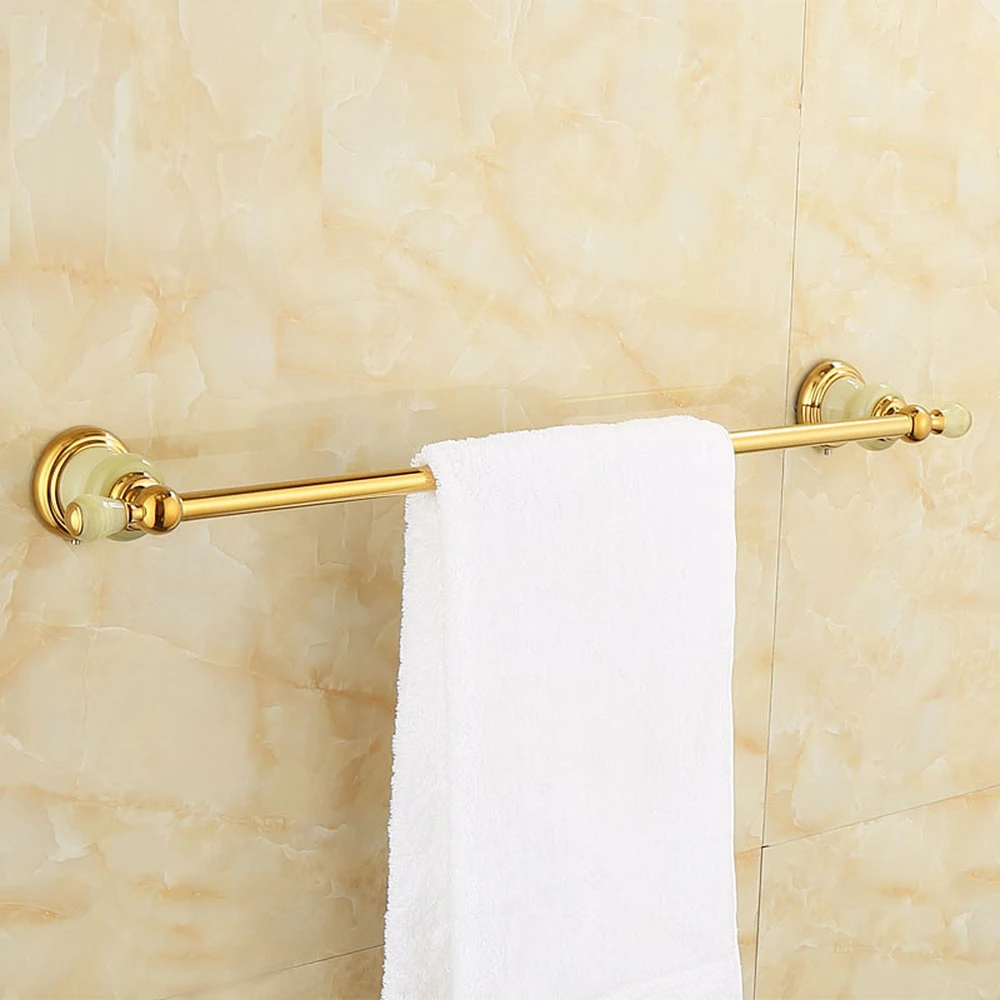 

European all copper natural jade single pole towel rack bathroom hardware hanging towel bar rack wx6211500