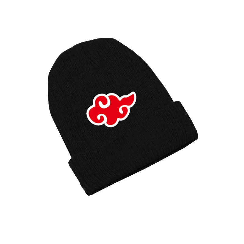 Модная унисекс аниме Hokage Akatsuki Red Cloud Beanie хлопковая вязаная Лыжная Skullies Хип-хоп мешковатая шапка зимняя шапка для косплея теплый подарок - Цвет: Black