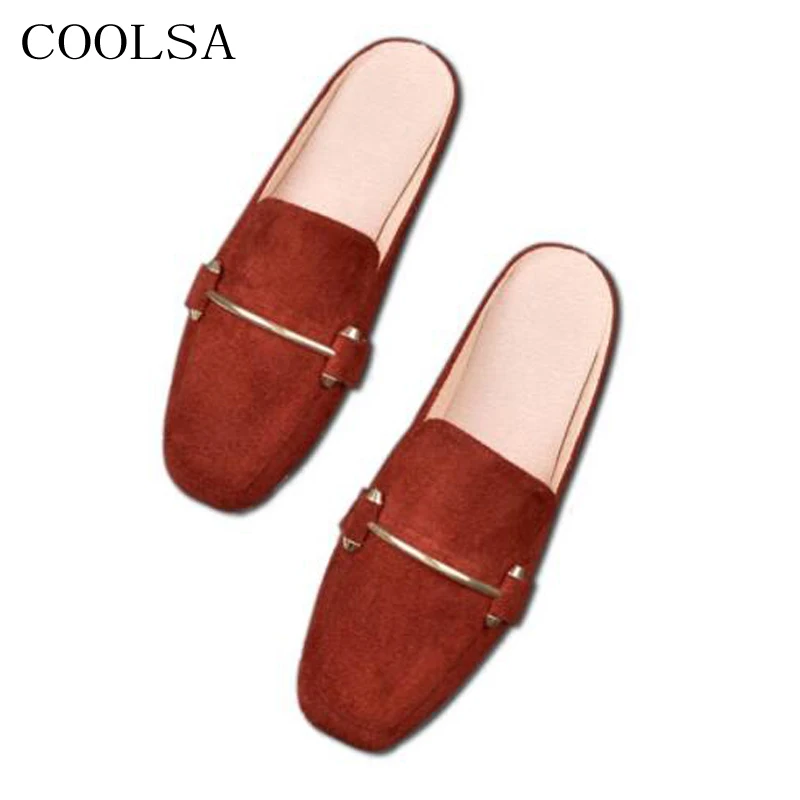 

COOLSA Ladies Summer Flat Toe-covered Slippers Outdoor Solid Suede Lazy Slippers Fashion Women's Mules Shoes Sandals Big Size 11