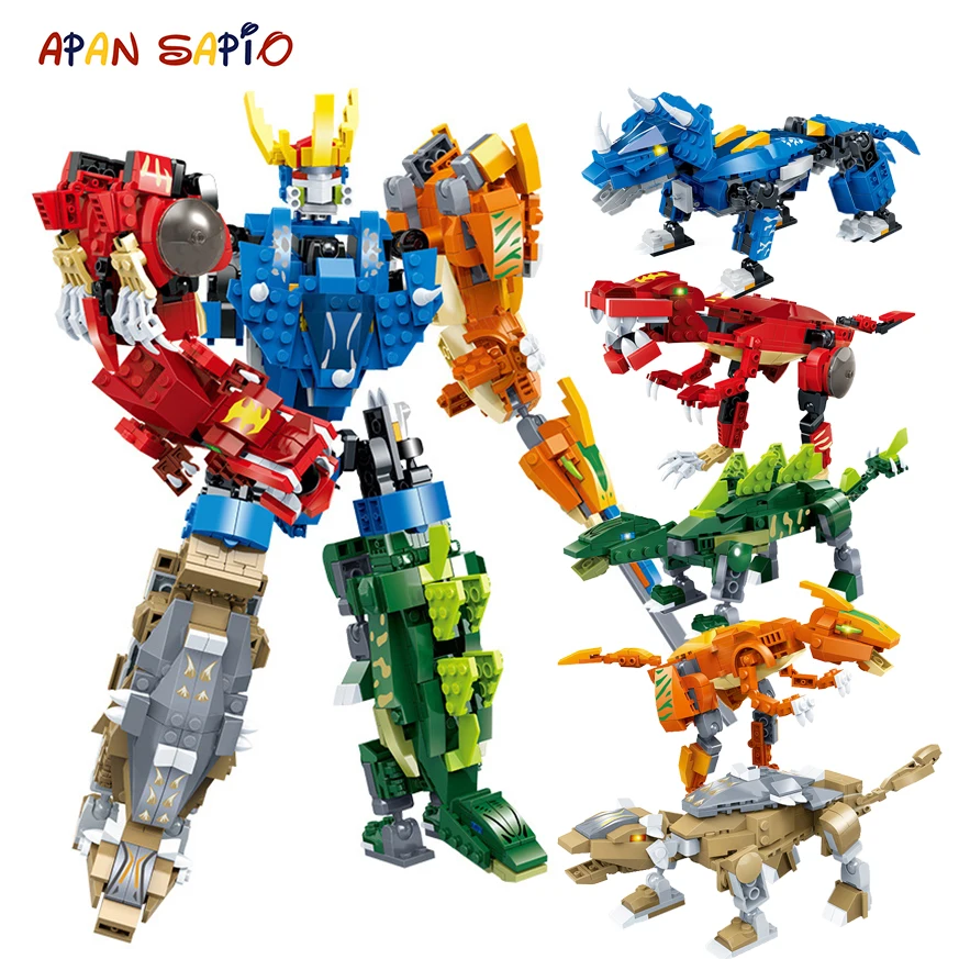 

Building Blocks Transformation Series 5 in 1 Figure Bricks Jurassic world set compatible with legoe Dinosaur Toys for Children