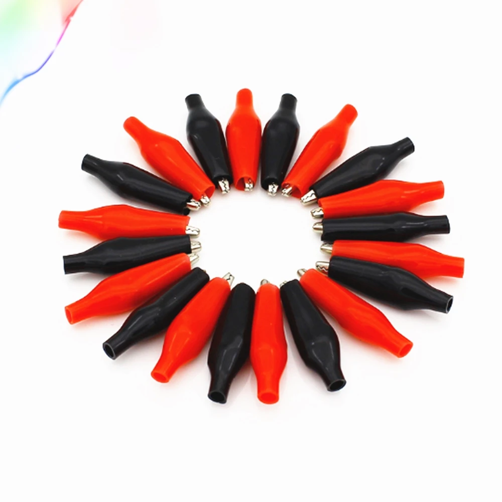 

20pcs/lot 28MM Metal Alligator Clip G98 Crocodile Electrical Clamp for Testing Probe Meter Black and Red with Plastic Boot