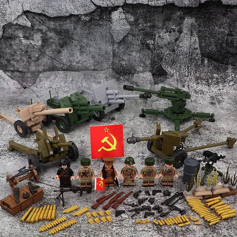 

WW2 Soviet Soldiers Building Block Gun Weapons accessories City police playmobil Military SWAT mini figures Original Toys sets