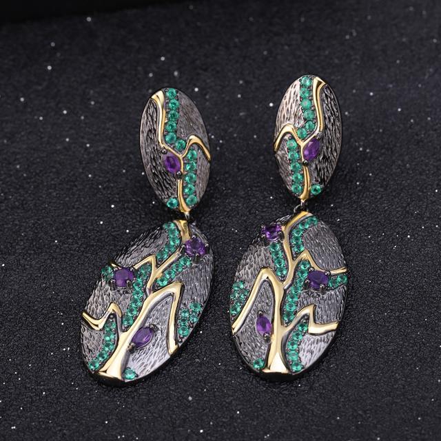 GEM’S BALLET Georgia O’keeffe Leaf Earrings 0.76Ct Natural Amethyst 925 Sterling Silver Handmade Drop Earrings for Women Bijoux