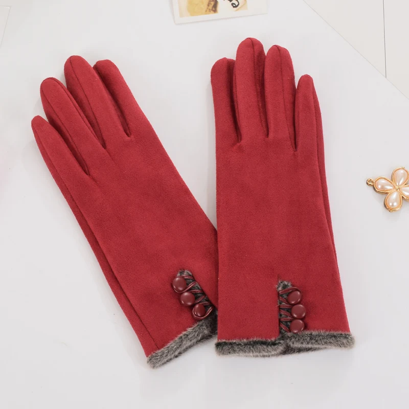 Модная зимняя женская одежда Элегантные замшевые перчатки теплые мягкие митенки для вождения женские перчатки для сенсорного экрана G294032