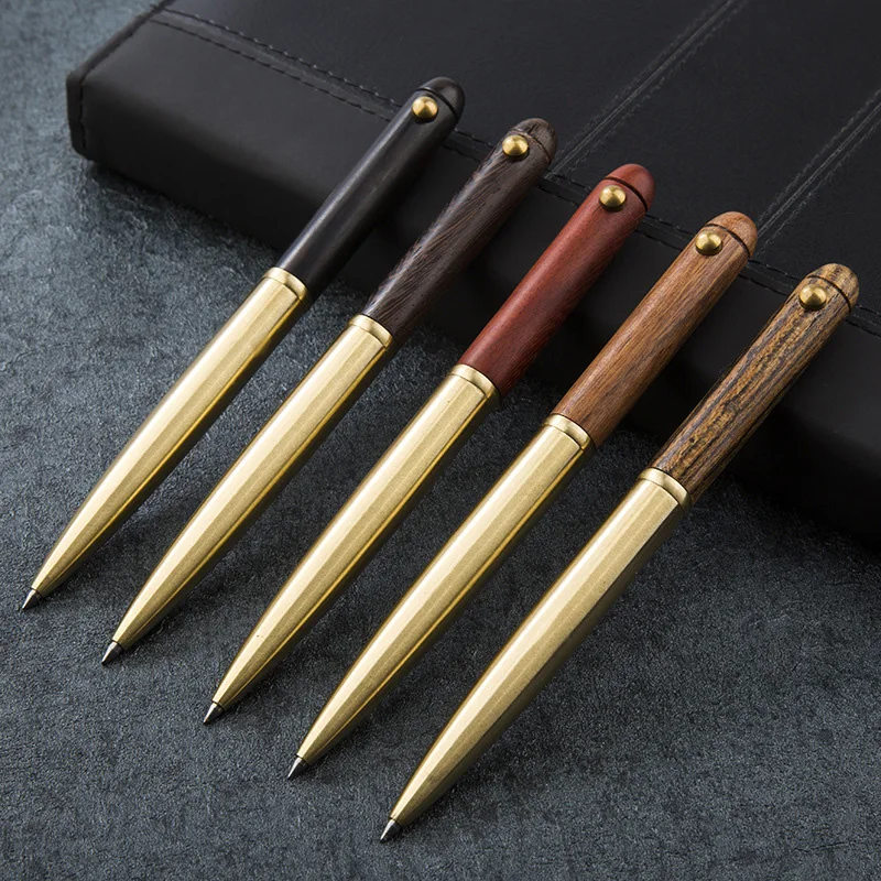 

(5 Pieces/Lot) Ballpoint Pen Metal Wooden Wholesale Rotate Signing Pen 0.5 mm Black Office And School Writing Gift