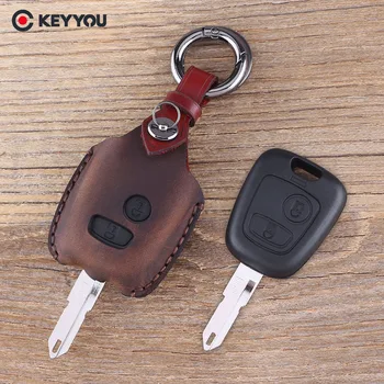 

KEYYOU Leather 2 Buttons car Key Cover Case For Citroen c4 c5 Berlingo Picasso Xsara Picasso for Peugeot 206 207 307 107 406 408