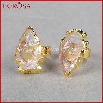 

BOROSA 5PCS Fashion Gild Arrowhead Rough Natural White Quartz Ring Jewelry Natural White Crystal Gems Rings for Women G0706
