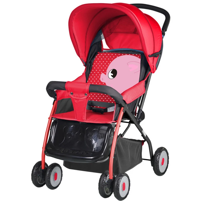 

Cartoon Ultra Newborn Infant Baby Carriage Baby Stroller Lightweight Four Wheels Trolley Can Sit Lie Footrest Bottom Basket