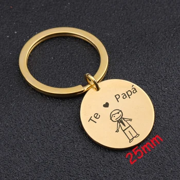 

Stick Figure Father Te Papa Round Jewelry For Father's Gift Hand Stamped Keychain Men Exclusive Keyfobs Charm Holder