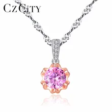 CZCITY Brand Simple Style Classic Pink Zircon Stone Shiny Women 925 Silver Two Color font b