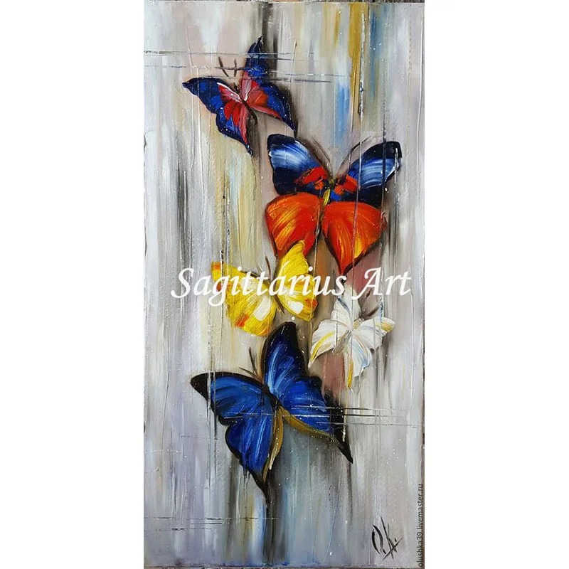 

Hand Painted High Quality Multicolored butterflies Wall Decoration Oil Abstract Animals Painting Canvas Living Room Fine Artwork