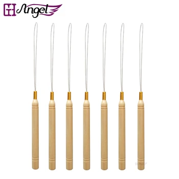 

10pcs Wooden Handle Pulling Needles for Micro Rings/Loop Hair Extensions Iron Wire Threader Hook Pulling Hair Extension Tools
