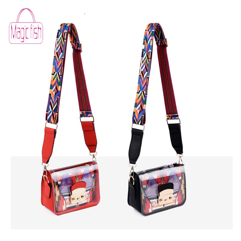 

Magic Fish Panelled Women Shoulder Bag Pu Leather Colorful Wide Strap Crossbody Bag Individuality Fashion Elegant Lady Flap Bag