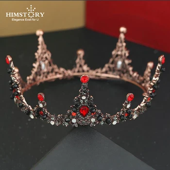 

HIMSTORY Handmade Crowns Tiaras for Brides Black Red Rhinestone Retro Baroque Crown Hairbands Headpiece Prom Hair Jewelry