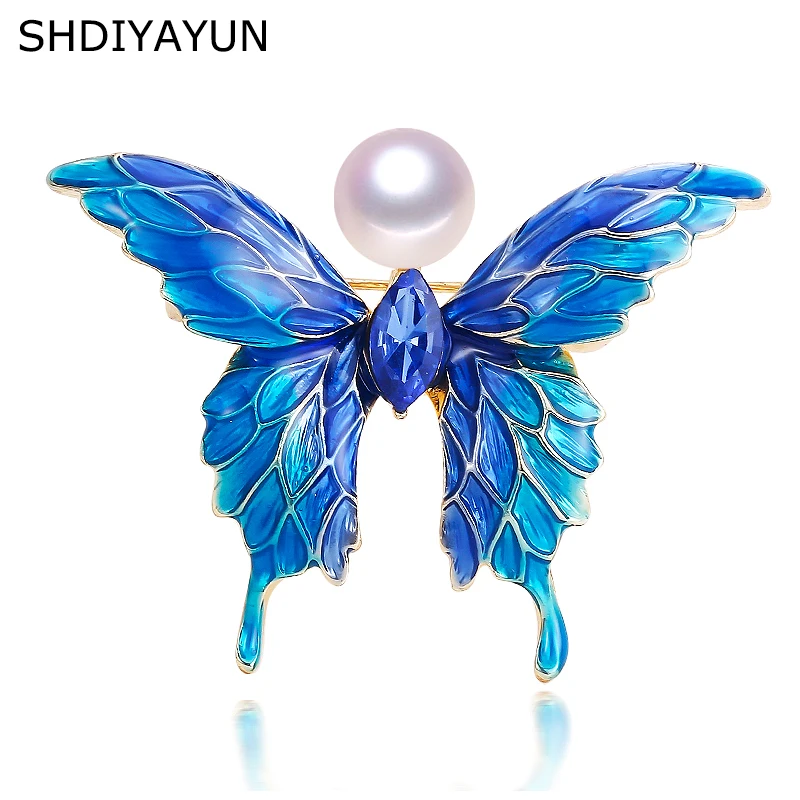 

SHDIYAYUN 2019 New Enamel Butterfly Brooch Natural Freshwater Pearl Brooch Pins for Women Wedding Jewelry Factory Direct Sale