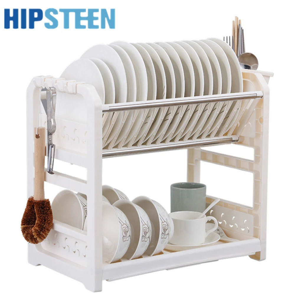 

HIPSTEEN Multifunctional Kitchen Drain Racks Double-deck Plastic Cupboard Chopsticks Tableware Storage Shelf