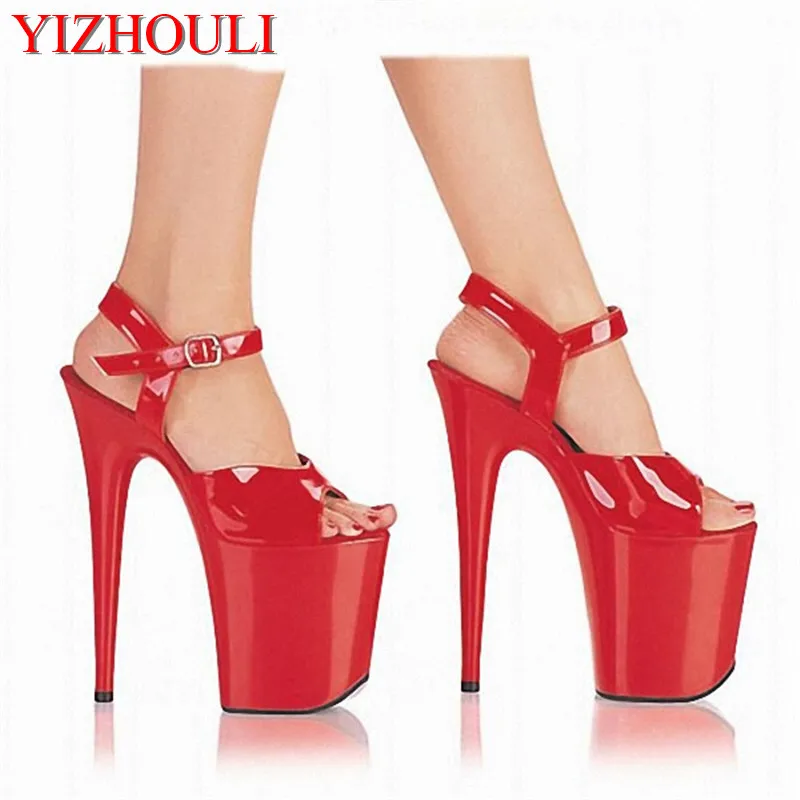 

20cm Big sexy mature nightclub colourful shoes unique temperament lady shoes sexy legs shows high heel sandals