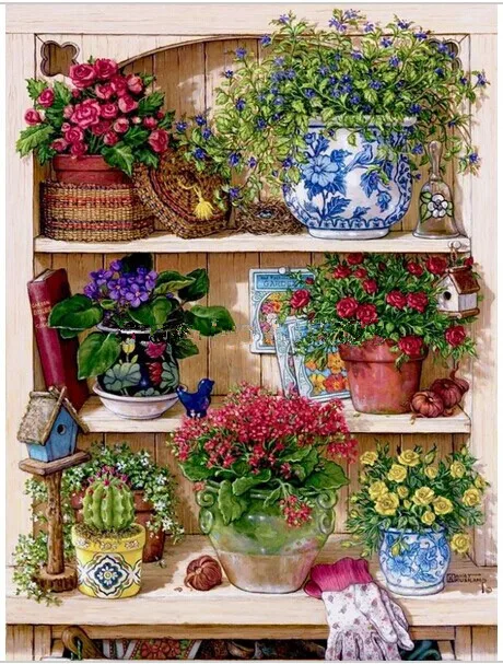 

Warm Home Flower On The Shelf Diamond Embroidery Diy Diamond Paintings Mosaic Picture Pattern Cross Stitch Full Rhinestone EL181