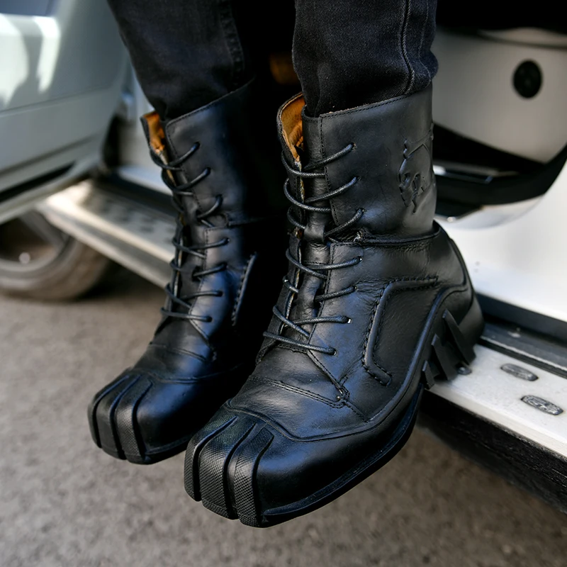 Мужские военные ботинки из натуральной кожи на шнуровке; байкерские ботинки; кожаные армейские ботинки; ботинки в стиле панк с черепами в готическом стиле
