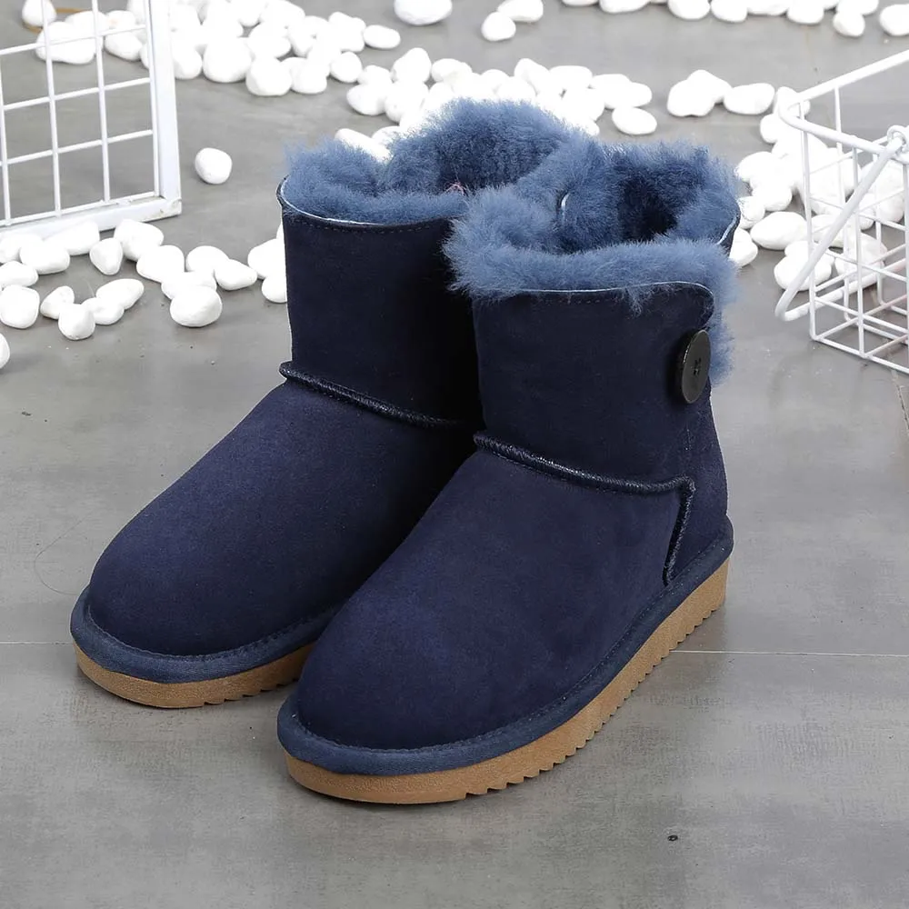 MYLRINA бренд натуральной кожи шерсть Женские зимние ботинки мини Кнопка ботильоны зимняя обувь - Цвет: Dark Blue