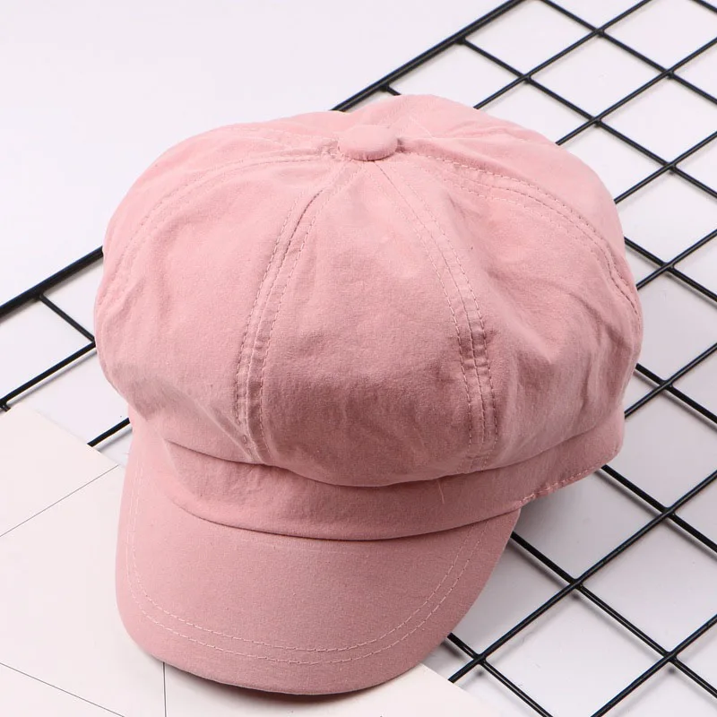 Весенне-летняя бейсболка s сплошной равномерный цвет Милая восьмиугольная шляпа берет многоцветные дикие Восьмиугольные шляпы Повседневный козырек распродажа - Цвет: Pink