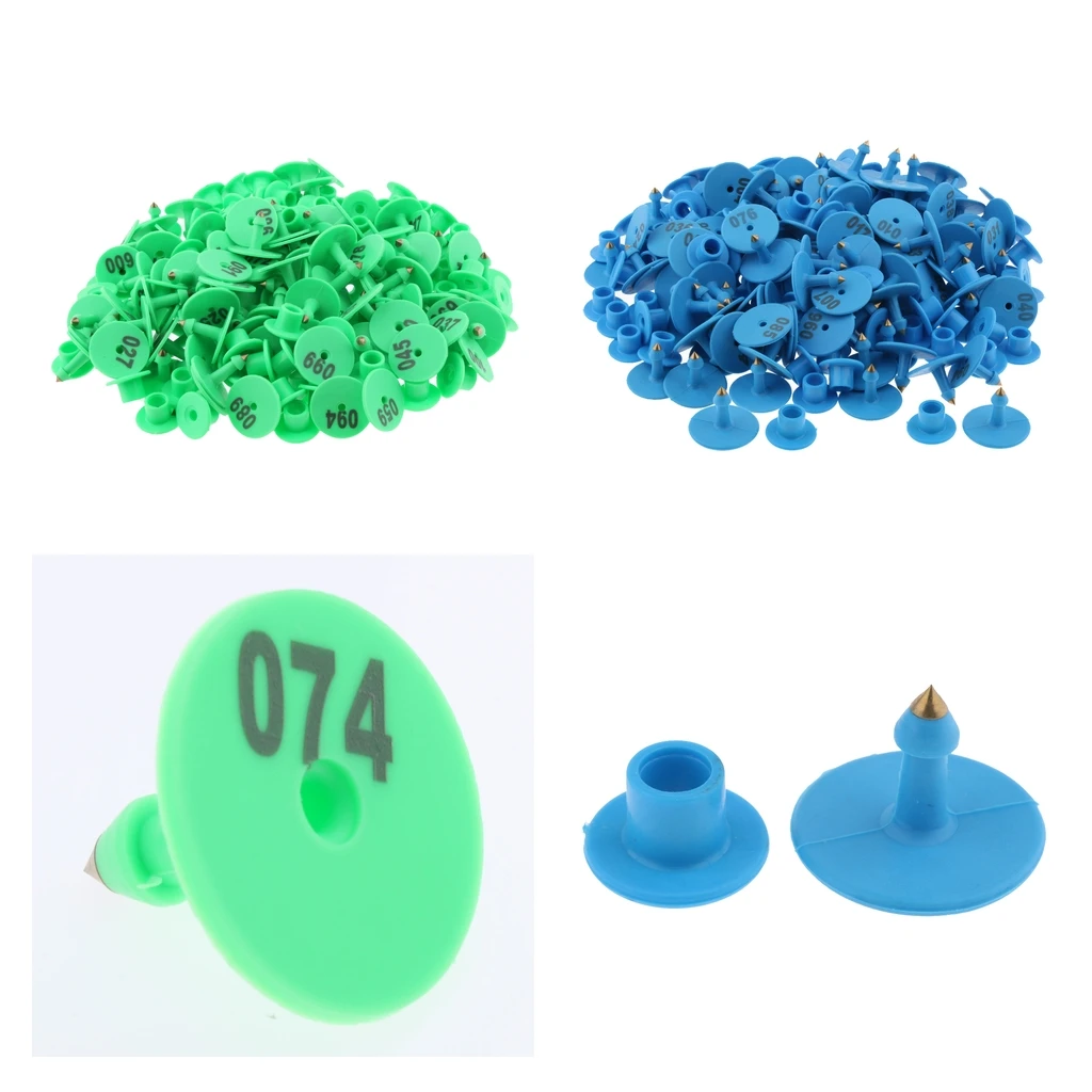 200PCS Numbered Livestock Ear Tag For Pig Cow Cattle Goat Sheep Blue & Green