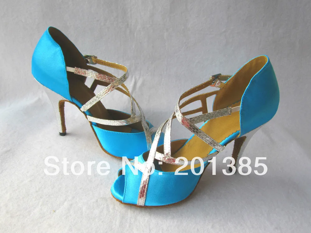 

Wholesale Ladies Sky Blue Satin LATIN Ballroom Dance Shoes Salsa Dance Shoes Tango Line Bachata Dancing Shoes 34-41